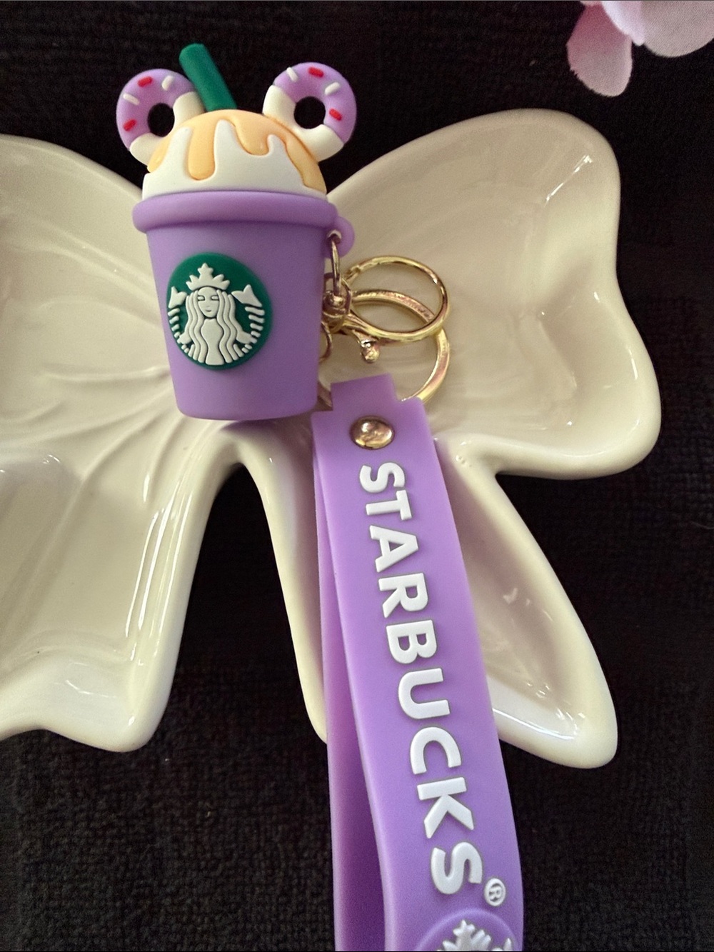 Starbucks Lavender Frappuccino Keychain with Green Straw and Cream Drip